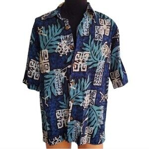 Kane Hawaiian Aloha Blue shirt mens large